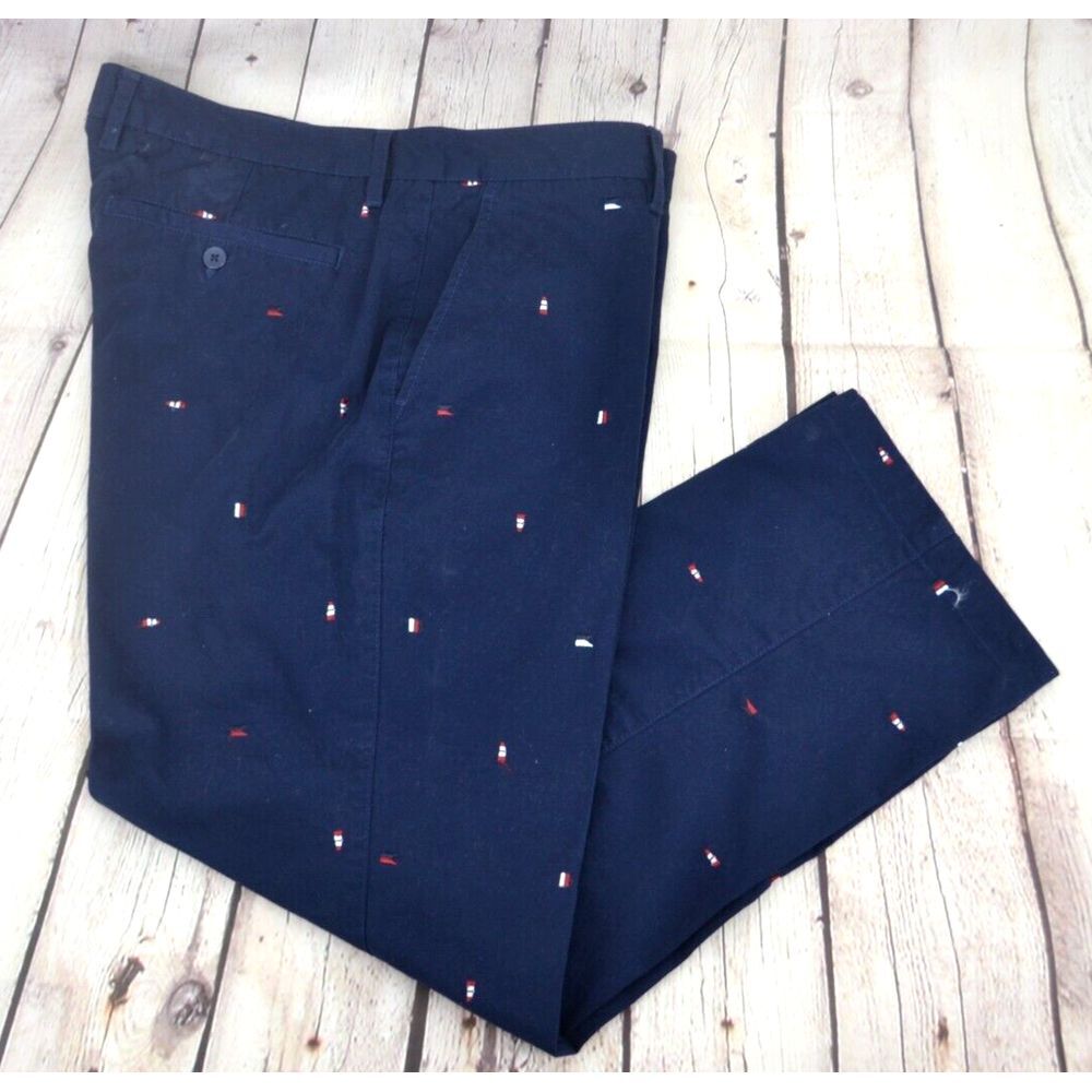 CHARLESTON‎ THREADS Men's Flat Front Chino Pants SIZE 36/28 Navy Lighthouses